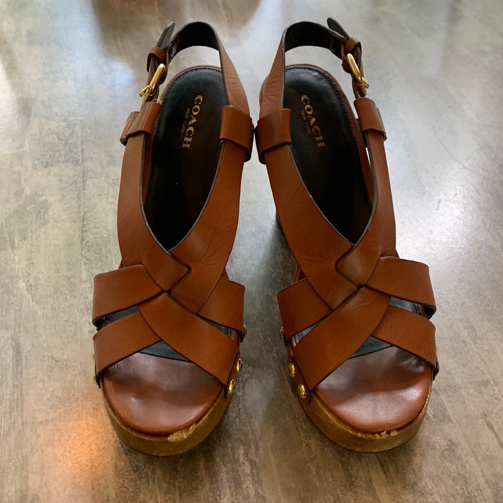Coach Adessa Heel Brown Leather Size 8 - clog meets Sandle, 4 inch heel